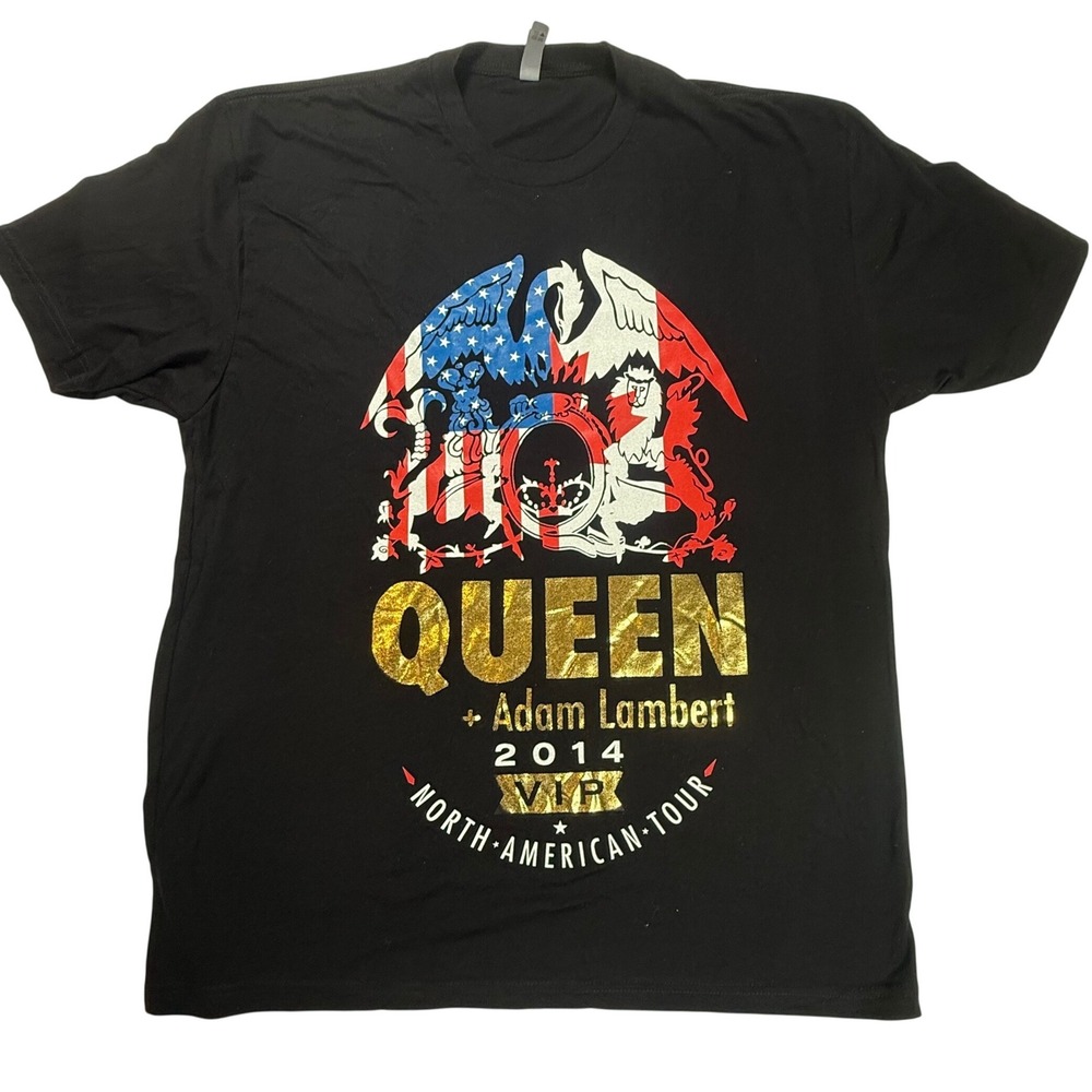 Queen Adam Lambert 2014 North American Tour VIP Shirt Mens XL Black Gold‎ Foil